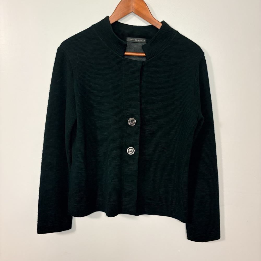 Cut Loose Cardigan Jacket Womens Medium Cotton Buttons Made USA